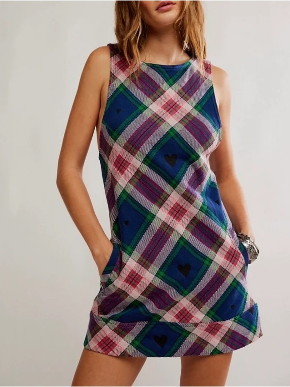 Free People Carven Plaid Mini Dress in Berry Combo S